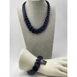 Vintage Trifari Navy Lucite Disc Necklace Bracelet Set NOS